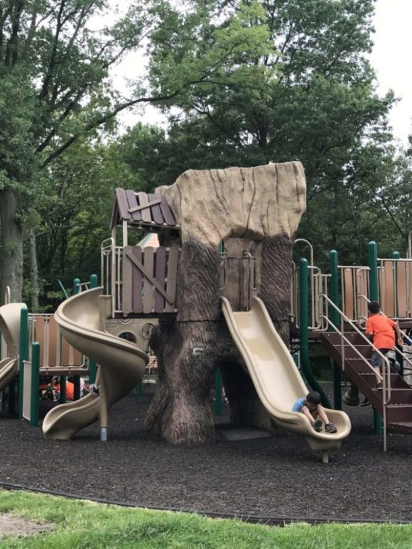 One of two treehouses with slides at the Loop Playground in Union County.