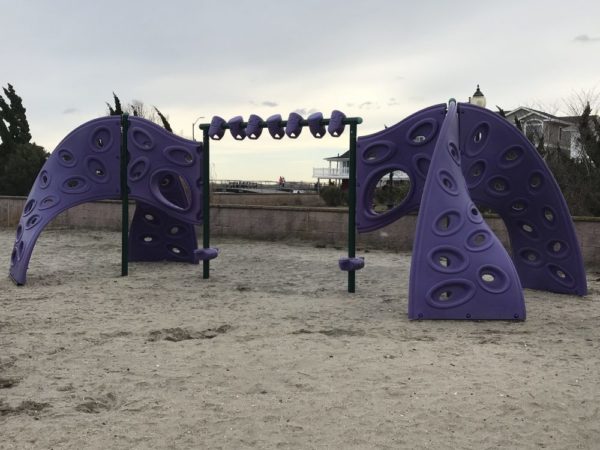 An impressive purple climbing structure at Sand Castle Park in Ventnor NJ