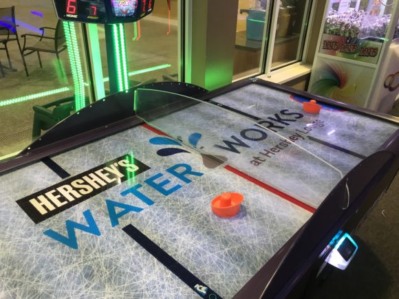 air hockey table in the Hershey Lodge arcade