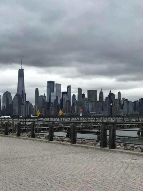 Hudson River waterfront walkway view of Manhattan Skyline