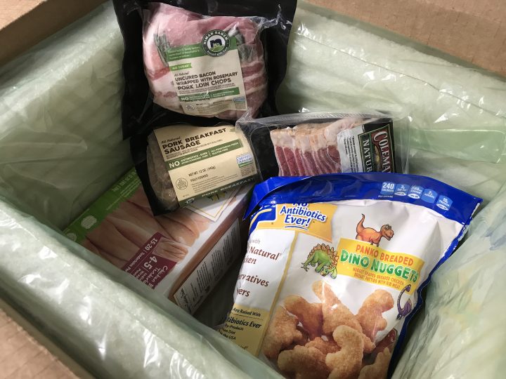 Perdue Farms delivery to New Jersey. My package included chicken nuggets, bacon, pork, packaged in an earth friendly way.