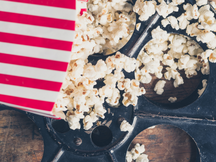 movie reel with popcorn