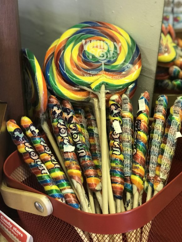 Large whirly lollipops are available at the candy store in Bay Village in Beach Haven, NJ.