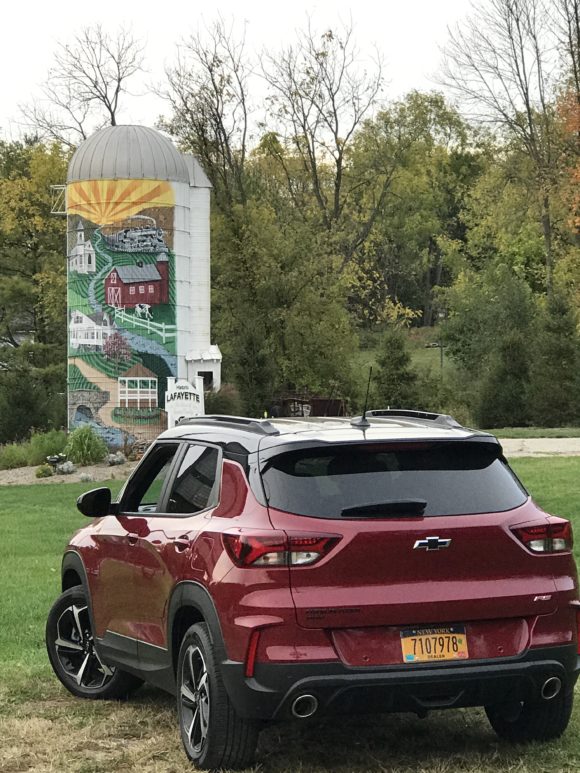 2021 Chevy Trailblazer in front of a painted silo on the beautiful NJ scenic drive of Route 23 in Lafayette NJ.