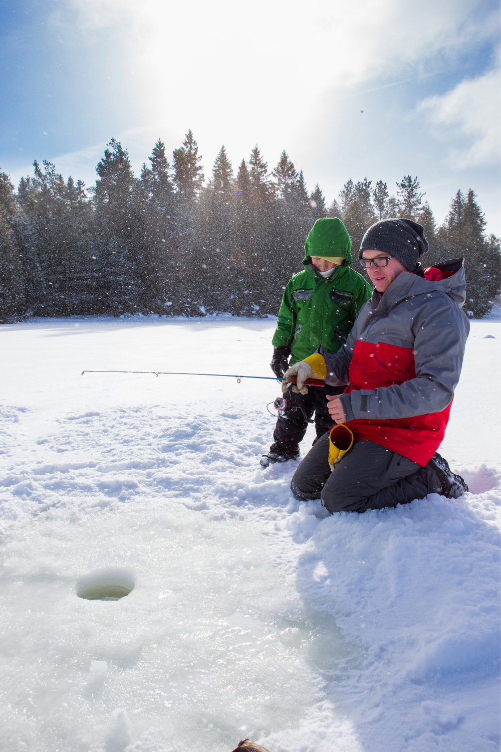 father and son NJ ice fishing in New Jersey