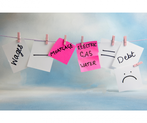 Household outgoings equation including utility bills, energy bills, and wages