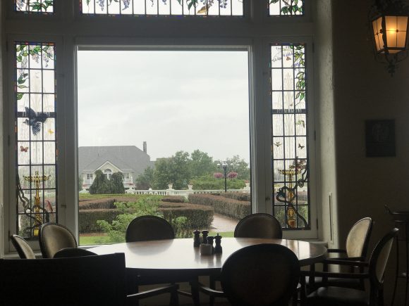 Hotel Hershey Circular Restaurant view of garden in rain