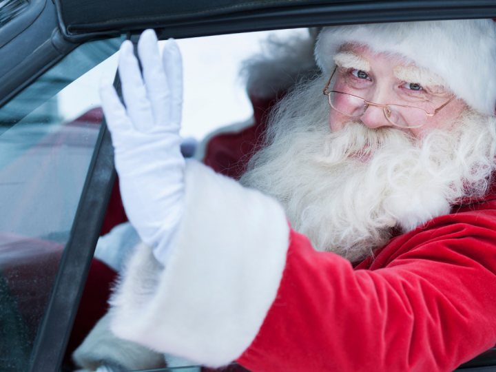 Santa in a car for a Christmas parade in New Jersey