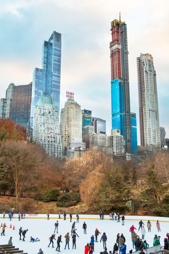 ice skating at Wollman Rink in New York City makes for a great winter activity for kids and teens.