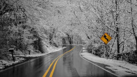 slick roads in the winter scene