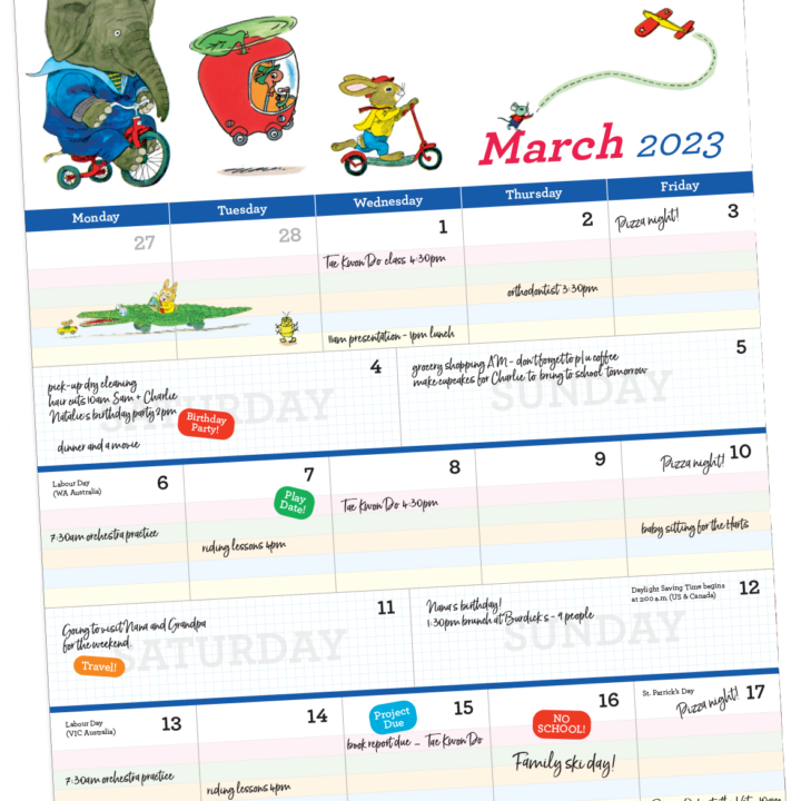 Gifts for Mom - Wall Calendar Richard Scarry filled out calendar pages