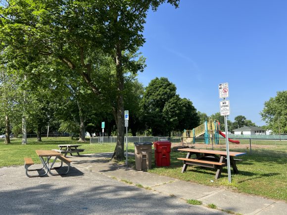 Cunningham Park Playground in Vineland NJ shady area with picnic tables