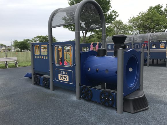 train themed toddler playground equipment at Ed Brown Playground in Belmar New Jersey