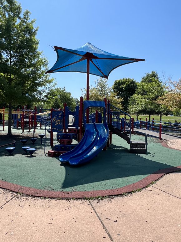 shady areas at Jake's Place playground in Cherry Hill New Jersey