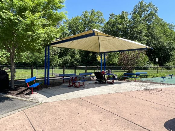 shady areas at Jake's Place playground in Cherry Hill New Jersey
