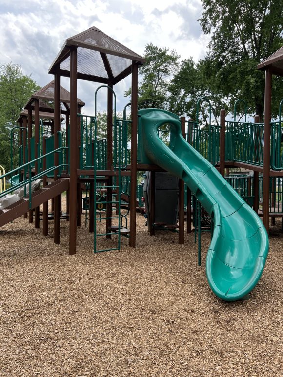 curvy slide at Saddle River County Park Playground in Ridgewood New Jersey