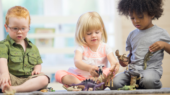 Toddlers playing with animal figures makes for great New Jersey activities for toddlers.