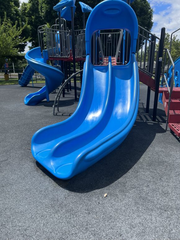 Blue slides at Veteran's Memorial Park Playground in Clementon New Jersey