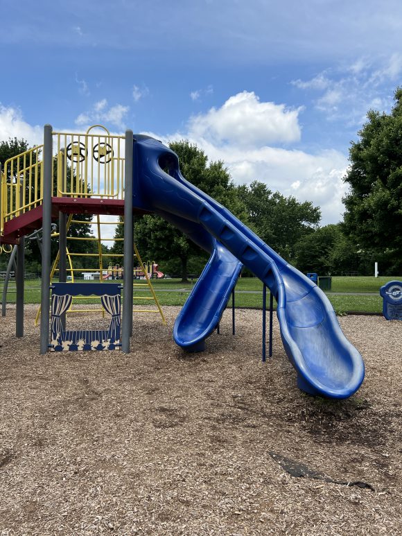 slides with theater at Walter's Park playground in Phillipsburg New Jersey