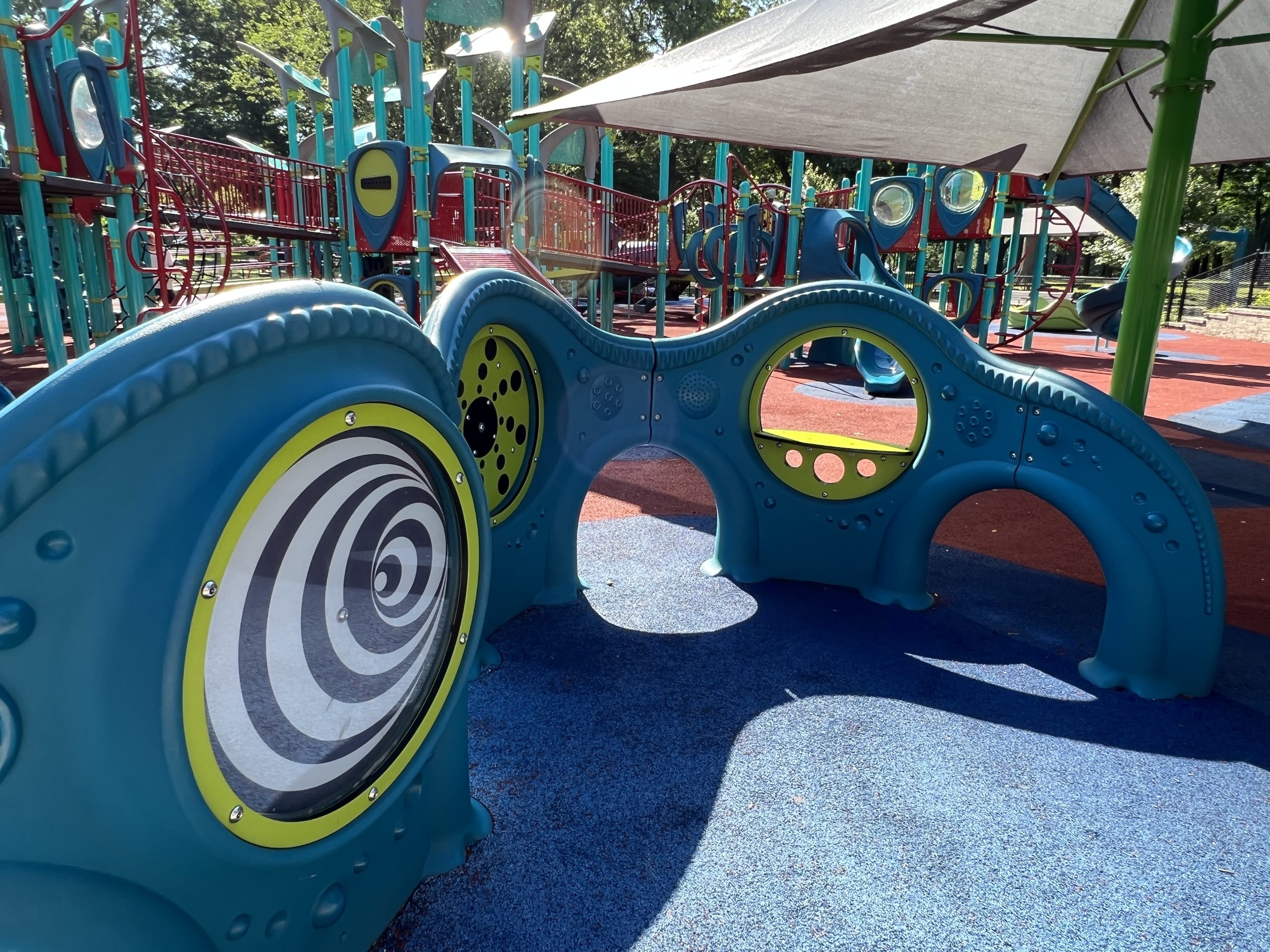 Watsessing Park Playground in Bloomfield NJ sensory play wall close up