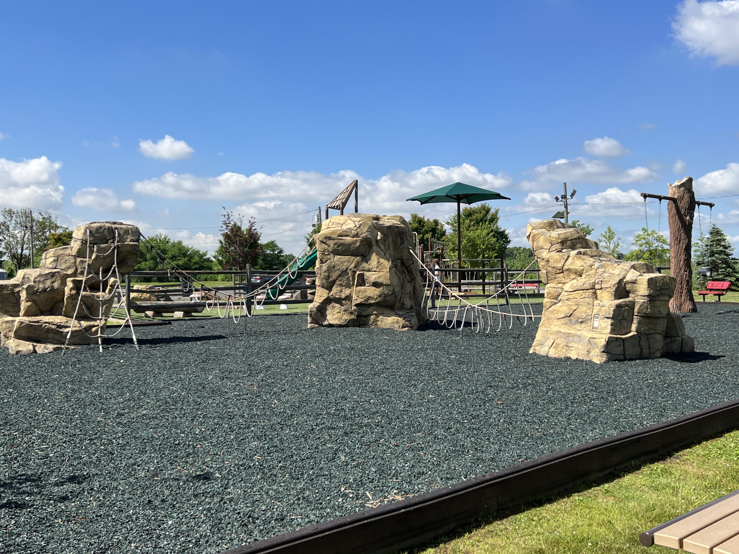 bottom of the hill playground at Mill Creek Point Park Playgrounds in Secaucus NJ rope bridges
