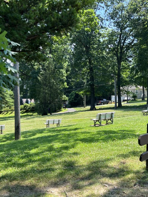 Benches in park at Maxim  Glen Park in Hopatcong NJ