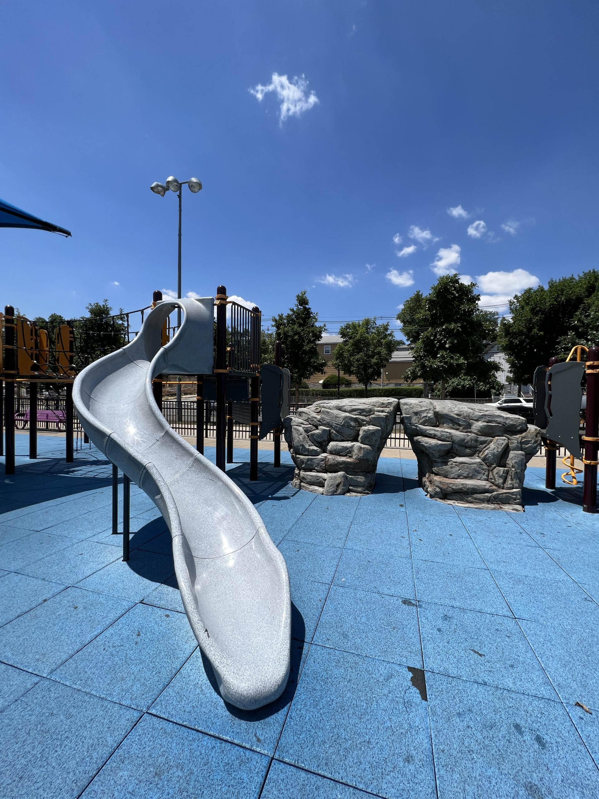 Berry Lane Park Playground in Jersey City NJ gray curvy slide 2b