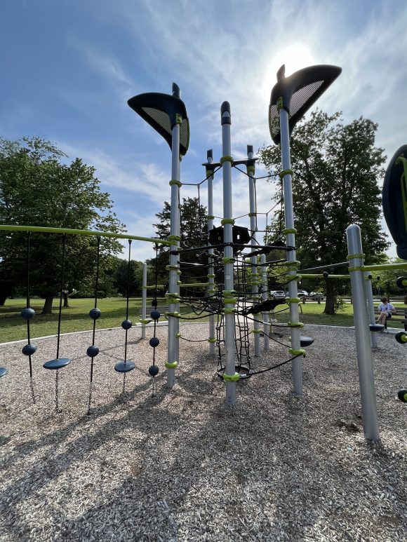 Climbing tower Playground at Berlin Park Playgrounds in Berlin New Jersey ropes spheres platforms vertical