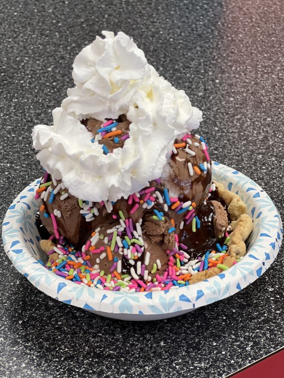 Cool Scoops Ice Cream Parior in North Wildwood gluten free chocolate chip cookie waffle bowl sundae