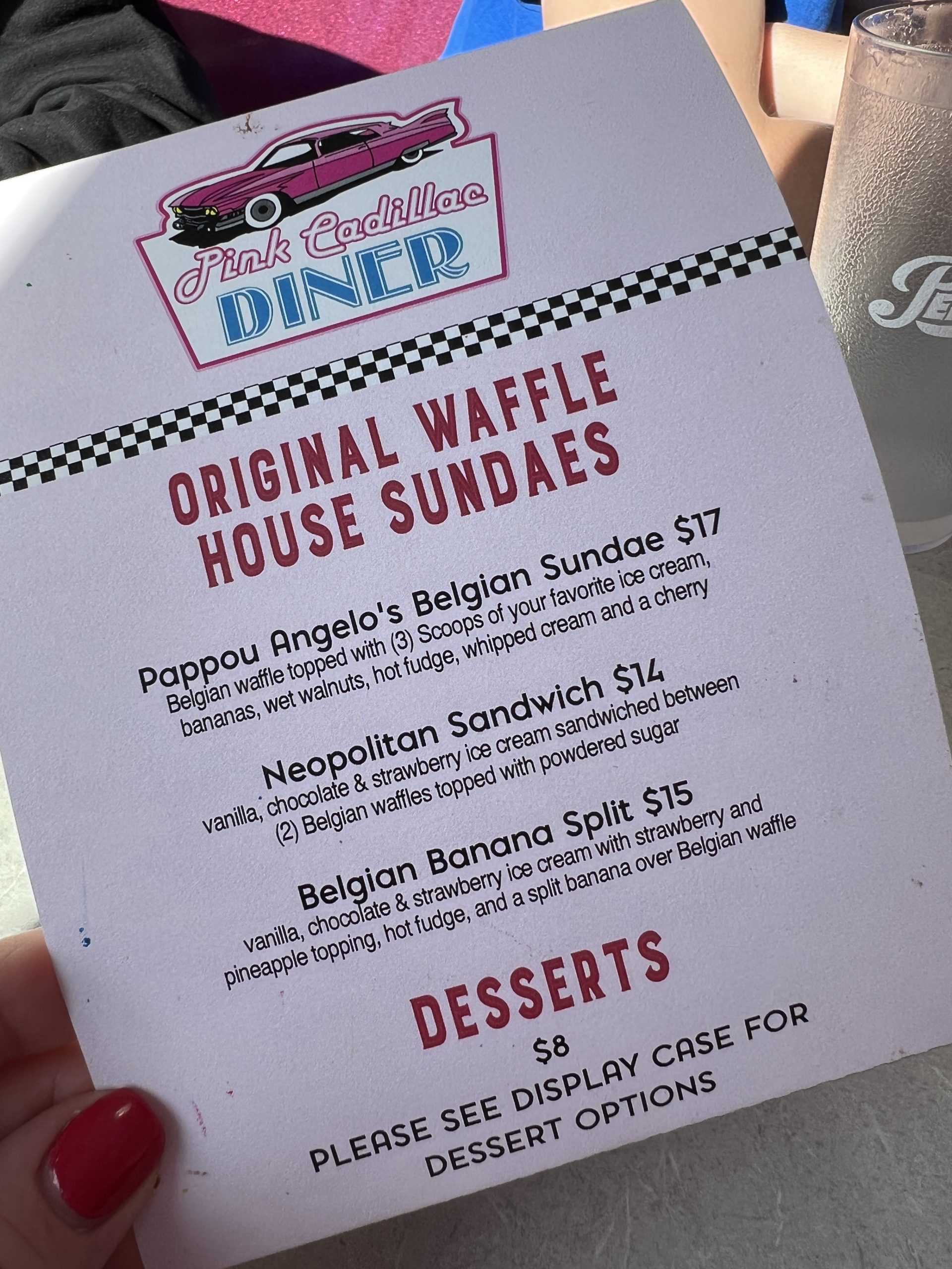 Dessert Menu at The Pink Cadillac Diner in Wildwood New Jersey