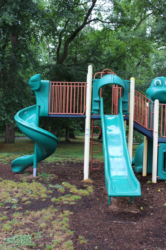Forest Grove Park Playground in Vineland NJ green straight slide and twisting slide