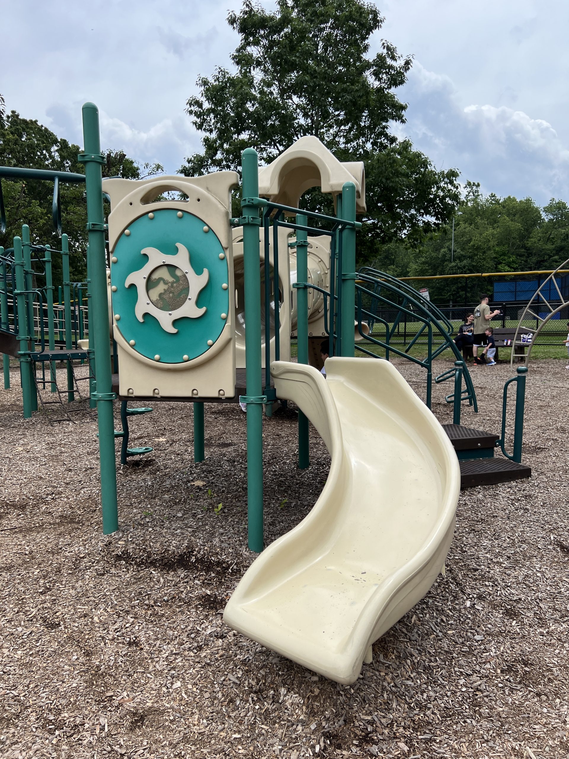 Franklin Lakes Borough Municipal Field Playground in Franklin Lakes NJ tan curvy slide 1a