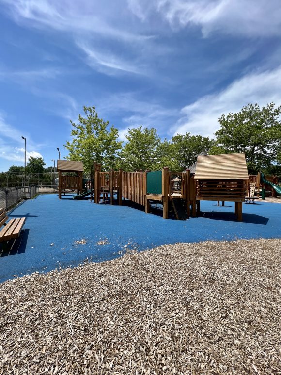 Gardner Field Playground in Denville NJ mulch and blue rubber ground surface