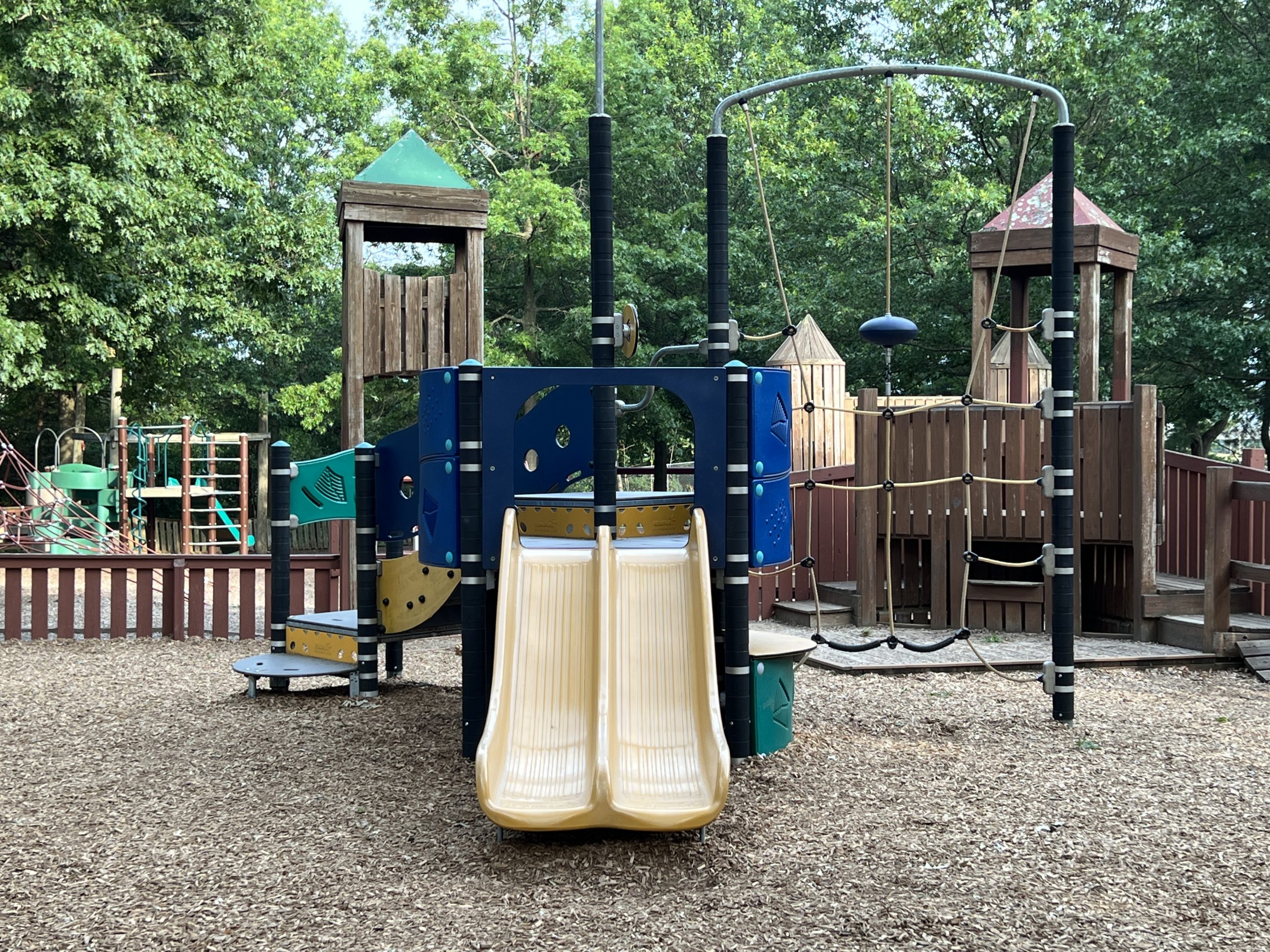 Kid Street Playground in Bridgewater NJ beige side by side slides with playground