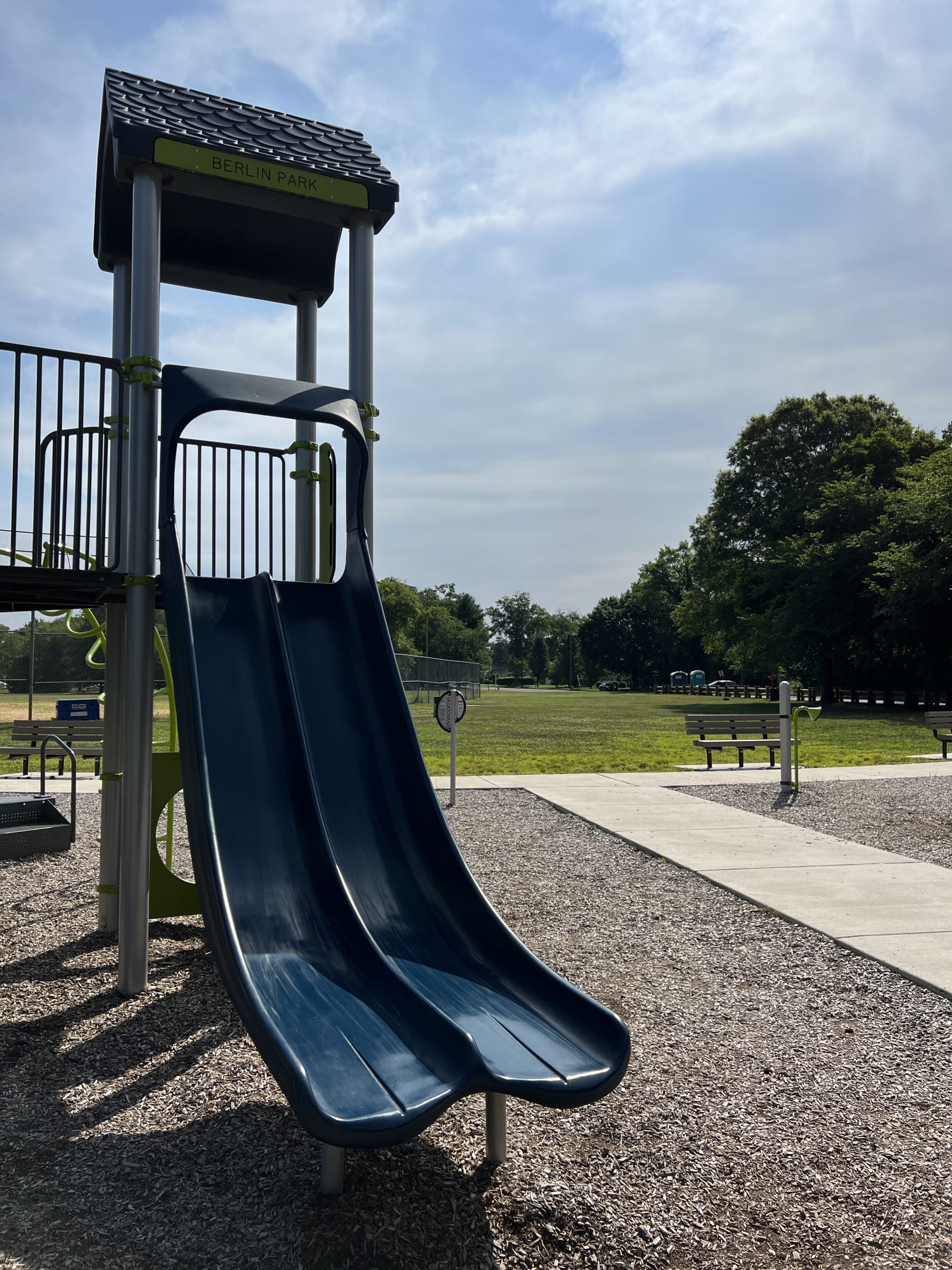 Larger Playground at Berlin Park Playgrounds in Berlin New Jersey blue side by side slide