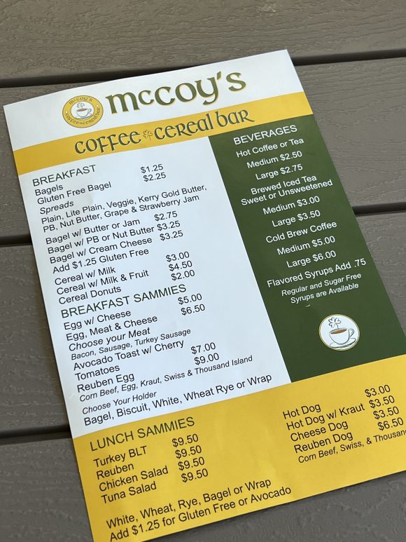 McCoy’s Coffee & Cereal Bar in North Wildwood NJ breakfast and lunch menu