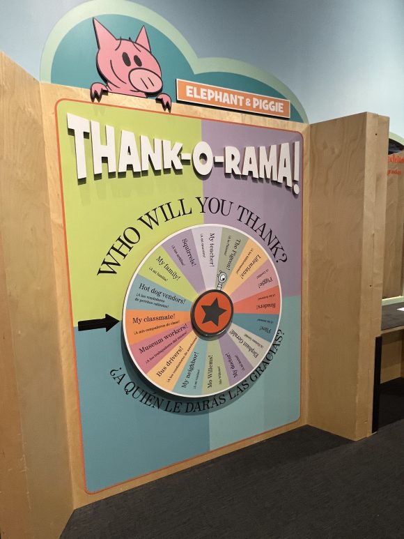 Thank-O-Rama spinner at the Mo Willems exhibit at the Liberty Science Center.