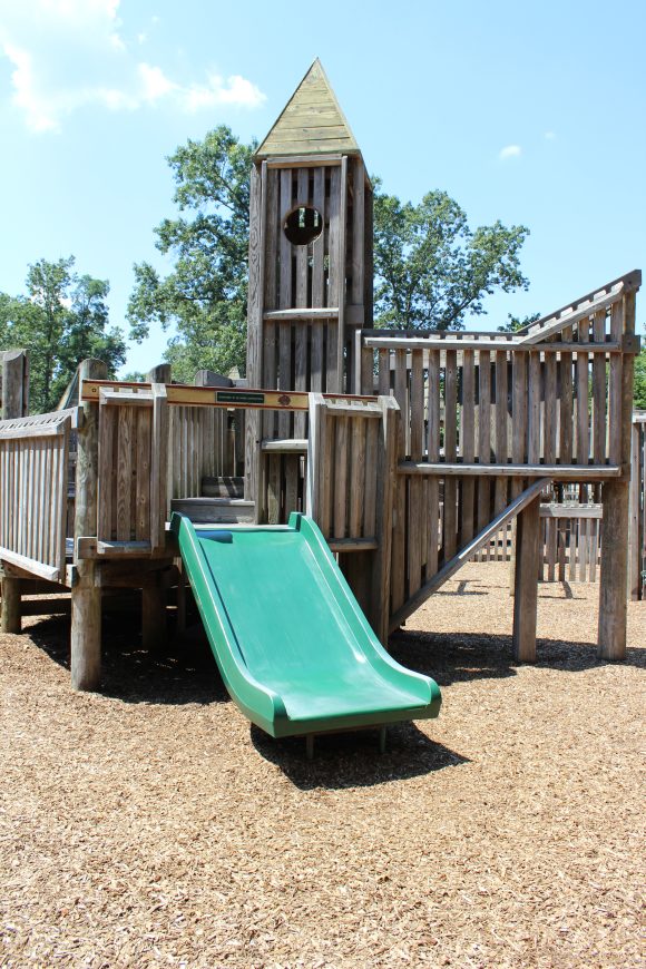 SLIDE - green wide slide at Jackson Jungle Play Park Playground in Jackson NJ