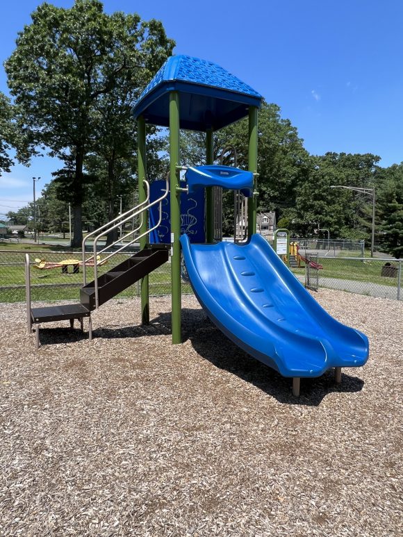 SLIDES blue side by side slides at Modick Park Playground in Hopatcong NJ