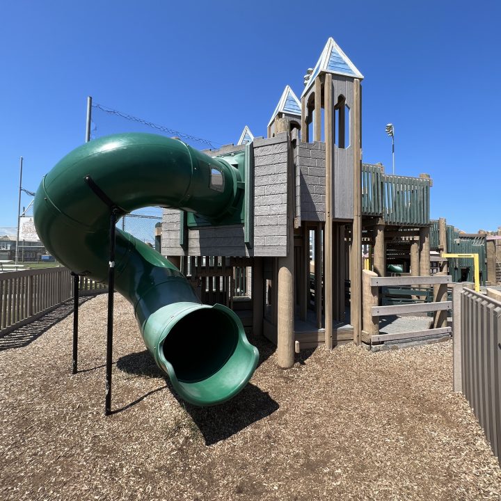 Shark Park Playground in Brigantine NJ green tunnel twisting slide 1c