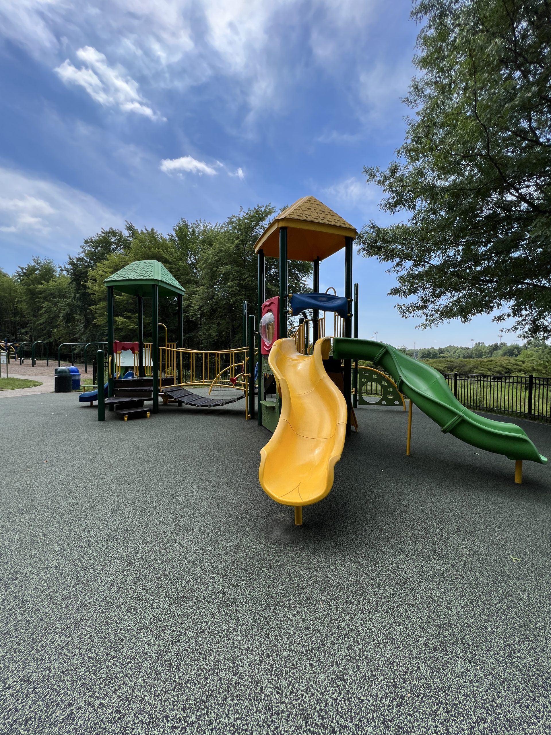 Yellow and Green playground at Montville Community Playground in Montville NJ SLIDE yellow