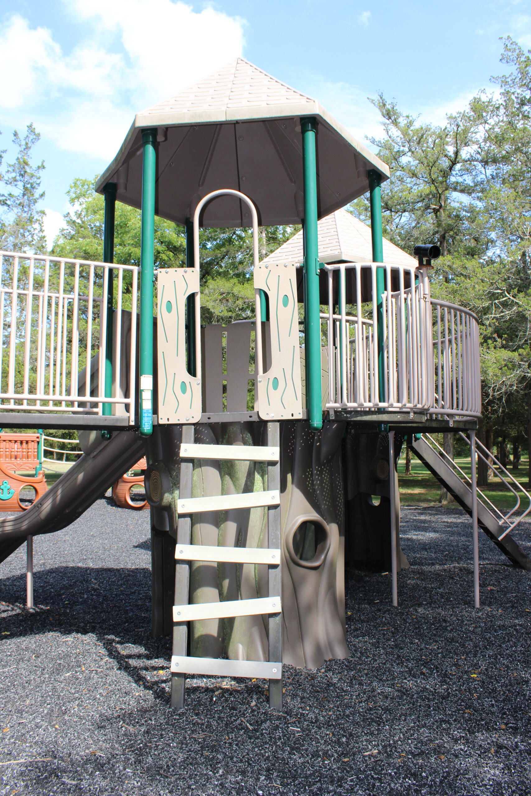 Back Estell Manor Park Playgrounds in Mays Landing NJ - Feature - climbing ladder to top of treehouse SHADY