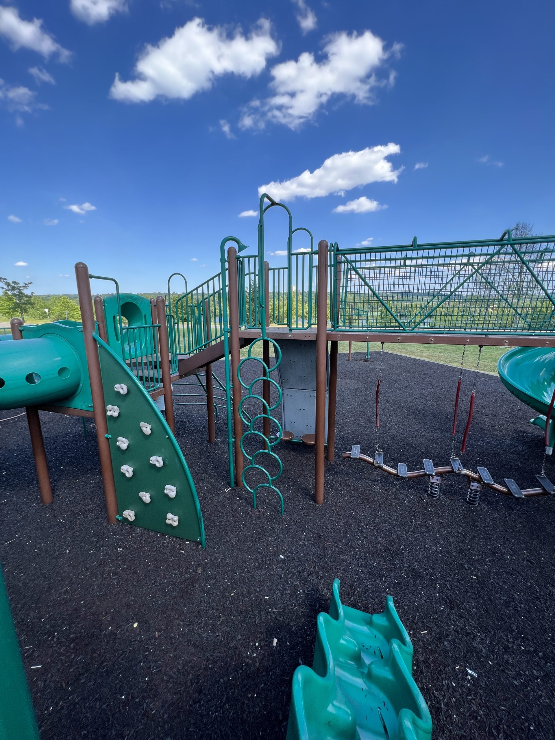 FEATURES - Tunnels and climbing on big playground at Overpeck County Park Playground in Leonia NJ