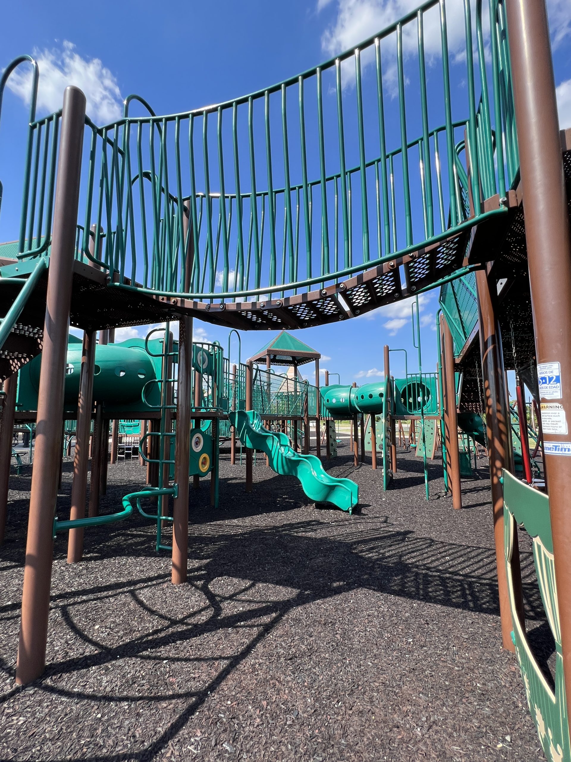 FEATURES - big playground bridge TALL at Overpeck County Park Playground in Leonia NJ