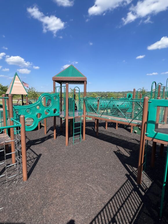 FEATURES - bridges and ladders on big playground at Overpeck County Park Playground in Leonia NJ