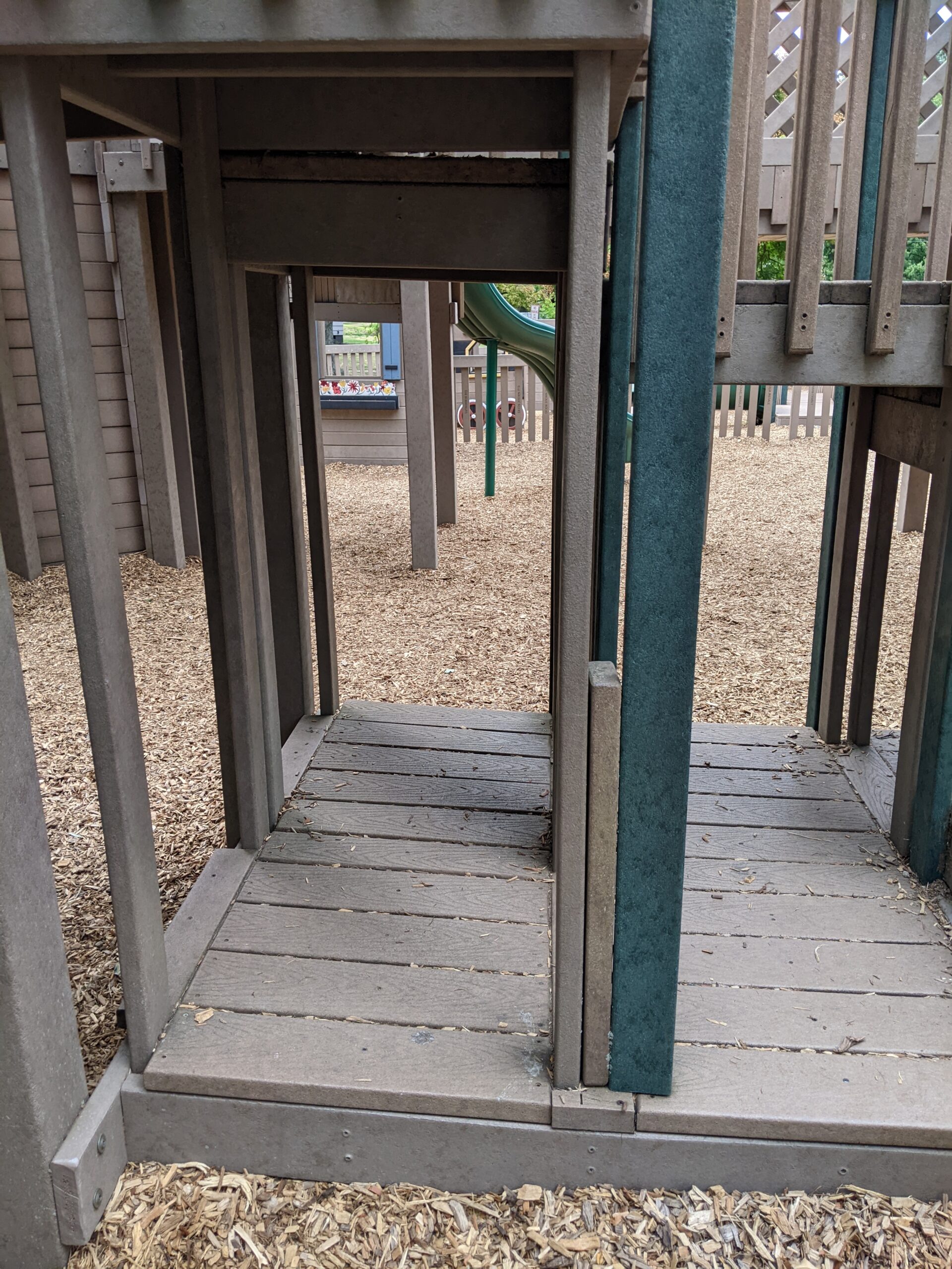 Frank Fullerton Memorial Park Playground in Moorestown NJ - SHADY - spot under castle stairs - spot 2