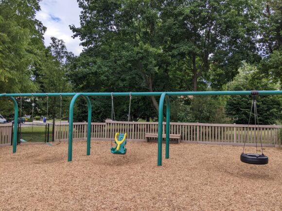 Frank Fullerton Memorial Park Playground in Moorestown NJ - Swings - traditional, tire, and accessible swing WIDE image