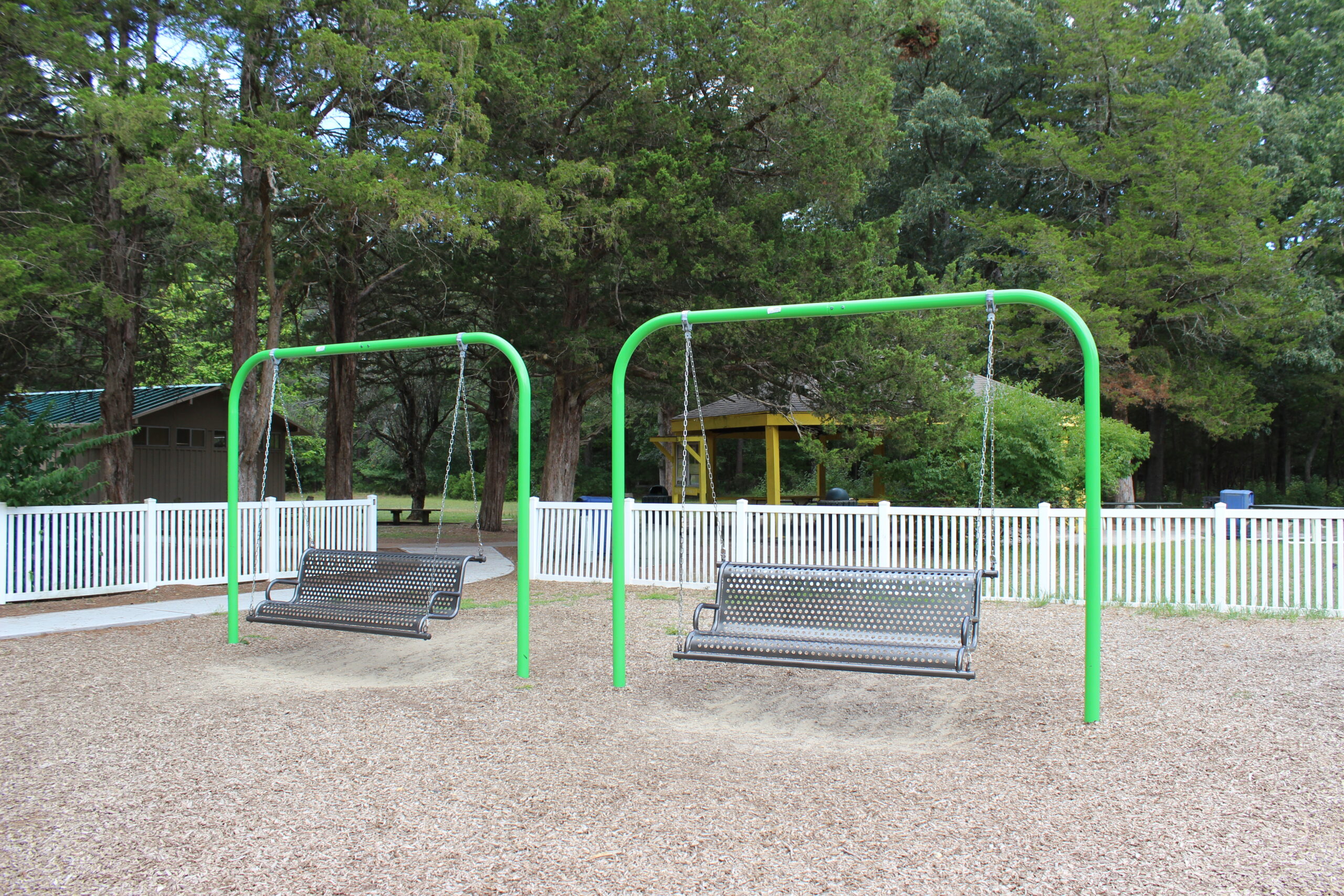 Front Estell Manor Park Playgrounds in Mays Landing NJ - SWINGS - New bench swings WIDE image