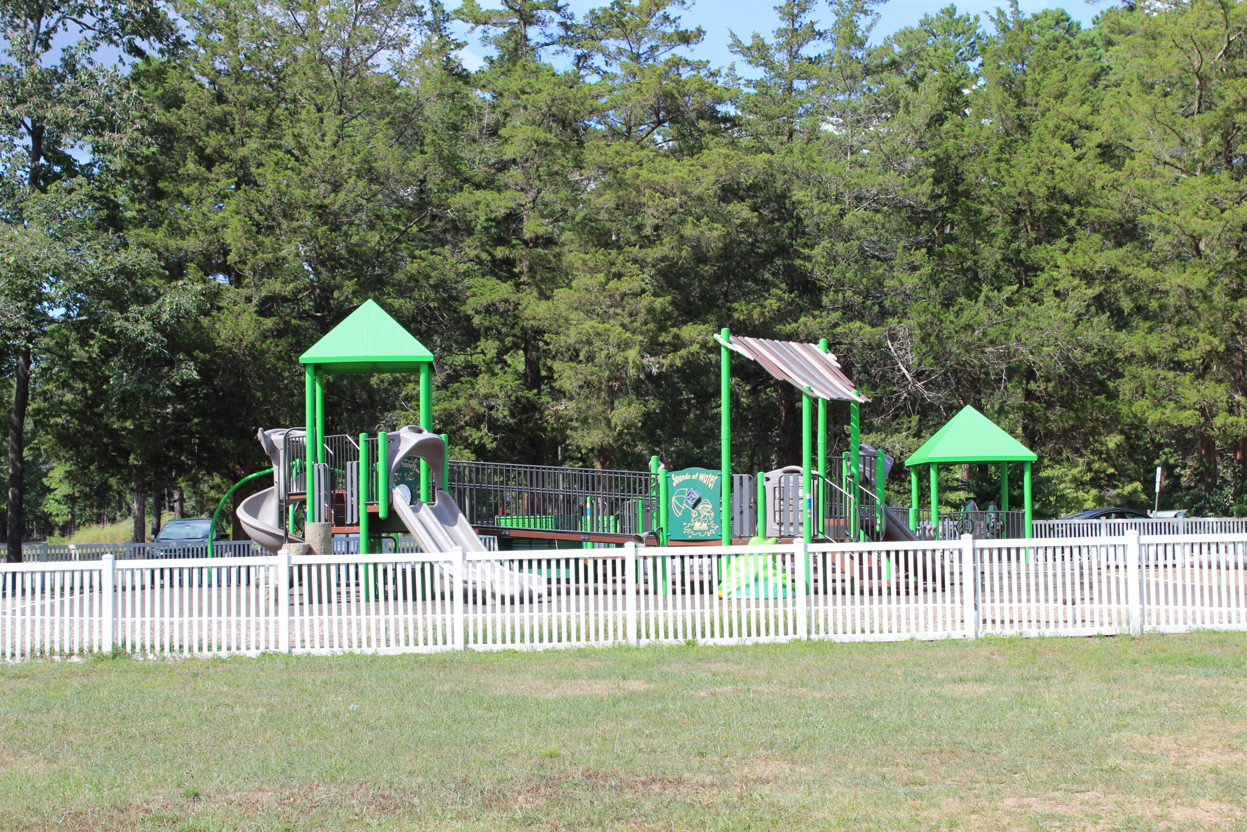 Front Estell Manor Park Playgrounds in Mays Landing NJ - WIDE image - NEW accessible playground with awnings for shade