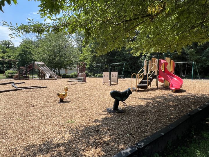 Lake Musconetcong Park Playground in Stanhope NJ - WIDE image- right side view *